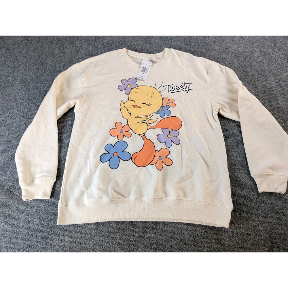 Looney Tunes Sweatshirt Womens Medium Cream Color Tweety Bird NWT